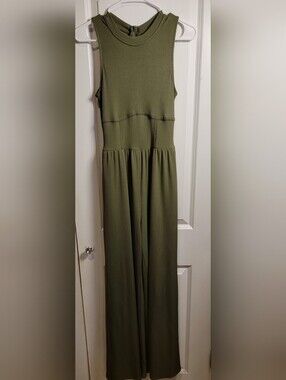 Set of 2 Cider Women’s Ribbed Wide Leg Sleeveless Jumpsuits Mauve & Olive